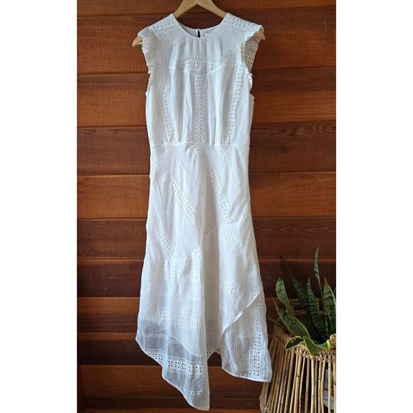 NWT Lenon Womens White Embroidered Eyelet Midi Dress M Asymmetrical Cottagecore - Picture 2 of 12
